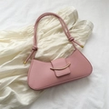 Pink minimalist faux leather crescent underarm bag with gold buckle and knotted strap - Pink