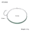 S925 Silber Tennisarmband mit grünen quadratischen Zirkonia und ovalen Kettengliedern - 925er Silber / Silber-Grün