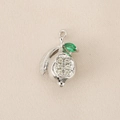 Detailed view of silver lemon pendant with green leaf and clear zircon pave setting - Silver (Lemon)