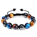 Handmade 10mm blue tiger eye stone beaded bracelet with adjustable black braided cord - 10MM-Tiger Eye Bracelet