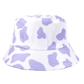 Casual purple and white cow print bucket hat in durable canvas fabric for unisex styling - One Size / Purple