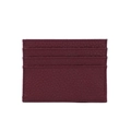 Macro detail of wine red lychee grain leather wallet with multiple card slots - Burgundy