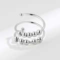 Bague anti-stress réglable en argent avec double spirale et dix perles mobiles - Ouvert Réglable / Or Blanc