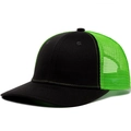 Cappellino trucker nero e verde neon con rete traspirante e cuciture a contrasto - Nero+Verde