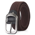Ceinture tressée élastique marron café avec boucle métallique brossée et logo discret - Boucle Argent Marron / 110cm