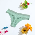 String taille basse vert clair en coton côtelé avec dentelle fine pour femme - M(28) / Vert Haricot