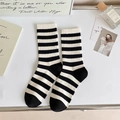 Classic black and white striped crew socks in a premium ribbed knit cotton blend - Thin Stripes