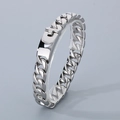 Polished silver 12mm Cuban link bracelet for men with rectangular clasp on C-stand - 20cm / Silver