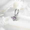 Silver hoop earring featuring a purple heart gemstone and crystal orbital star pendant - Blue Purple Style (A902-3) / Single Piece