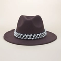 Elegant dark brown fedora wool hat for women with luxury pearl ribbon decoration - M (56-58cm) / Coffee
