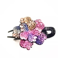 Elegant black hair claw with colorful rhinestone flower design for ponytail styling - Rainbow