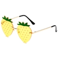 Quirky yellow strawberry-shaped rimless sunglasses with gold metal frame for parties - Gold Frame Yellow Lenses