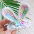 Handmade crochet bunny ear hair clip with rainbow stripes and pearl decorative detail - No.112 Floral Gradient Gauze Rabbit