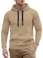 Men's khaki waffle knit hoodie with black drawstring and detailed textured fabric - S / Khaki