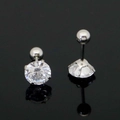 Boucles d'oreilles en acier argenté avec zircone ronde et fermoir boule à vis - Boule d'Acier à Vis / 3mm Zircon Blanc avec Boule d'Acier (Unique)
