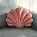Pink velvet shell-shaped throw pillow for sofa decoration on a grey couch - 28x38x10cm / Water Pink