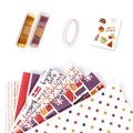 Set of colorful heart and star gift wrapping paper with ribbons and birthday stickers - Wrapping Paper And Accessories Set