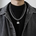 Double-layered silver Cuban chain necklace featuring a unique letter W pendant - Letter W (Double Chain + Pendant)
