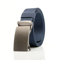 Navy blue nylon tactical belt for men with automatic silver metal buckle in coiled view - F150 Simple Metal Automatic Buckle (Navy Blue)