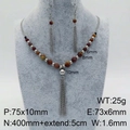 Set gioielli in pietra naturale marrone rossastro con nappe a frangia e acciaio - Set di Nappe con Perline in Pietra Rosso-Marrone (KS127252-Z)