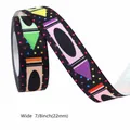7/8 inch black grosgrain ribbon with colorful crayon and polka dot pattern - No.5 Black Crayon Polka Dot