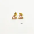 Detail showing elegant gold-plated heart earrings with pink pear-cut zircon stones - Pink Heart Zirconia (ZYN-DKE244G-A) / Pink