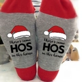 Christmas cotton socks in grey and red featuring festive slogan and Santa hat graphic - One Size / Santa Hat HOS Grey Red