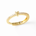 Adjustable gold-plated ring with a sparkling zircon-paved letter Y and polished finish - Gold-Y