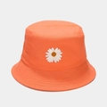 Detail of white daisy embroidery on vibrant orange cotton sun hat with neat stitching - M (56-58cm) / Orange