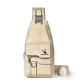 Beige faux leather crossbody chest bag for men with metal hardware and front buckle - WEIXIER Label / Off White
