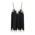 Canotta da donna in raso nero con bordo in pizzo beige e spalline sottili - XS / Nero e Crema