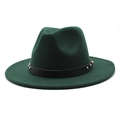Detail of dark green wool felt fedora with black leather band and silver metal rivets - M (56-58cm) / Dark Green