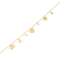 Collana in titanio dorato con ciondoli a farfalla, cuore e perle su sfondo bianco - Fiocco Fiore Perla Cuore (1#)