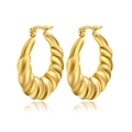Retro 18K gold plated stainless steel hollow hoop earrings with croissant twist design - Plum Pattern Hollow (MS-242) / Gold