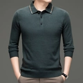 Dunkelgrüner Herren Strickpullover mit Polo-Kragen im Business Casual Stil und Slim Fit - M / Dunkelgraugrün