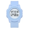 Front view of light blue digital sport watch with silicone strap and LCD display screen - Blue(0901)