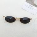 Retro oval gold metal sunglasses with diamond accents and dark grey lenses for fashion - Gold Frame Grey Lens