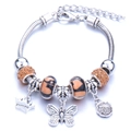 Silver charm bracelet with butterfly crown pendants and orange black beads - Brown