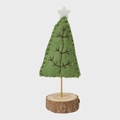 Handmade green wool felt Christmas tree with star topper and wooden base decor - 18cm