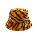 Winter faux rabbit fur bucket hat featuring a stylish orange and black tiger print pattern - M (56-58cm) / Yellow Tiger Stripe