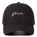 Black cotton baseball cap featuring white 'me' embroidery and a curved visor brim - Adjustable / Dark Gray