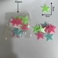 Set of 10 multicolor 3cm glow in the dark star wall stickers in pink, green, and blue - PP Star/10 Pieces Pack / 3cm/Glow / Colorful