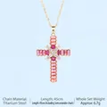 Titanium steel cross necklace in gold finish with ruby pink and white zircons - Cross No.55 Gold (A1332)