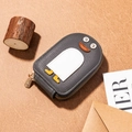 Porte-cartes pingouin gris mignon en similicuir avec fermeture éclair dorée et fentes - Pingouin Gris