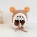Brown plush baby bonnet with orange slice ears and warm white fleece trim - Coffee Plush Fruit