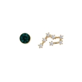 Asymmetric S925 silver stud earrings with round emerald stone and constellation design - Aquarius (Emerald Green)
