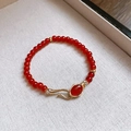 Handmade red beaded bracelet with gold plated clasp and oval red gemstone detail - Retro Zircon Irregular Buckle Style (16# Bracelet-Red)