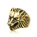 Anillo de cabeza de lobo vintage de acero de titanio dorado con relieves realistas - US 7 / Dorado
