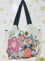 Ethno-Canvas-Tragetasche mit Eulen-Stickerei und Holzknopf-Verschluss in Beige - Stil 49-Beige Eule Floral