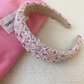 Pink knit padded headband with metallic glitter yarn and soft inner lining - Tweed / Shiny Tweed Pink Headband / Hot Pink